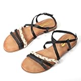 Women's Elegant Flat Sandals with Adjustable Ankle Strap and Memory Foam - Dressy and Comfortable for Summer - Fashionable and Trendy for Girls and Women - Strappy Sandal