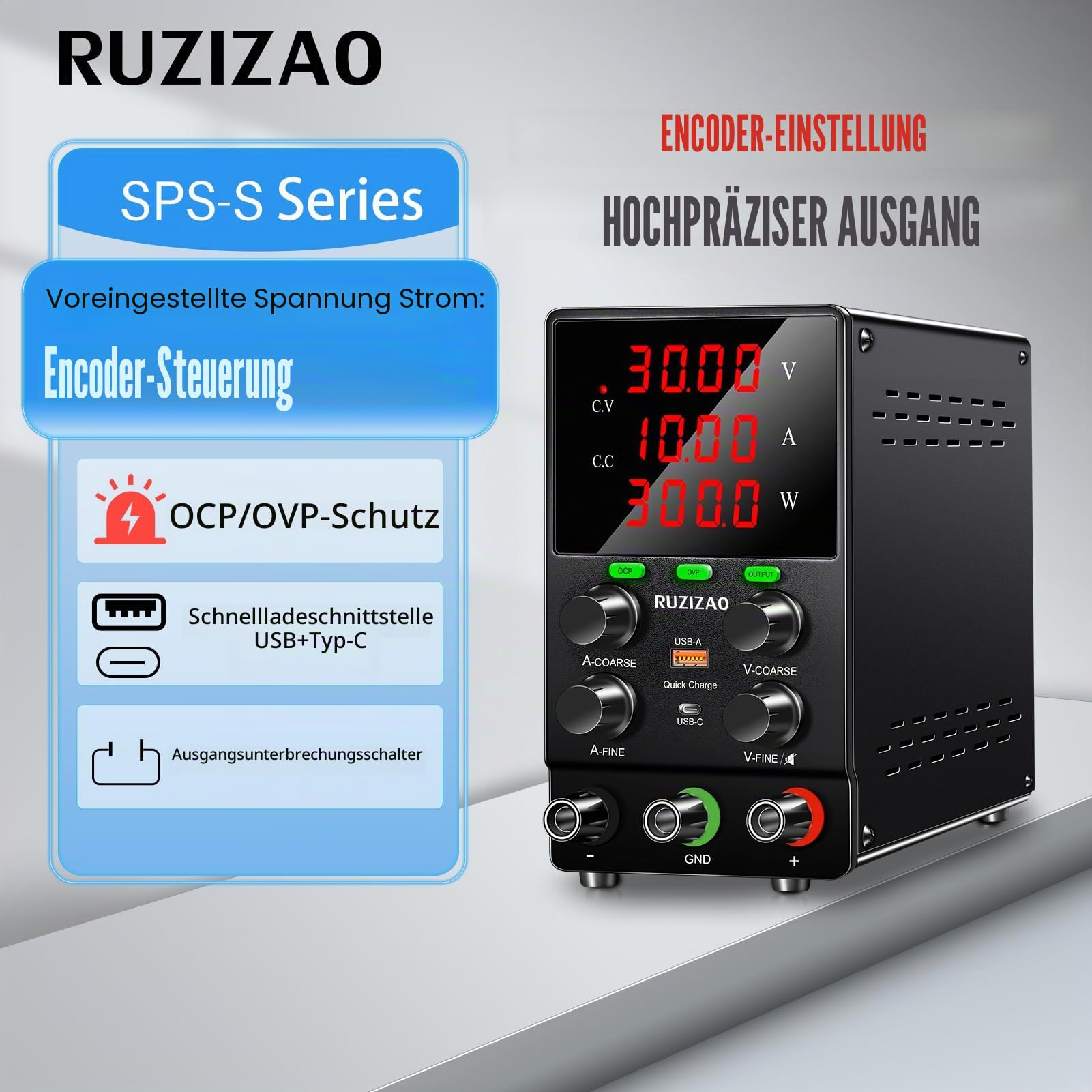 Labornetzteil 30V 10A 300W Labornetzgerät Labor DC-Stromversorgungen Regelbar Variablen Schaltnetzteil Geregeltes OCP OVP Funktion Ausgangsschalter