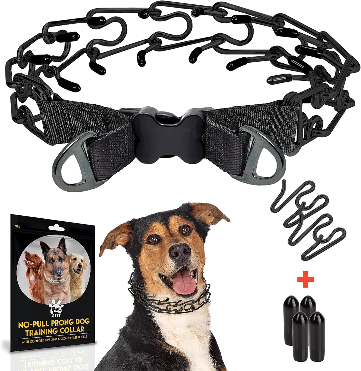 Prong Collar for Dogs - No Pull Choke Collar for Dogs, Pinch Collar for Dogs, Adjustable Quick Release Dog Training Collar for Small, Medium, Large Breed Sizes - Stainless Steel Metal Dog Choker Chain Full Black Medium: 16 - 18" / 50 lbs