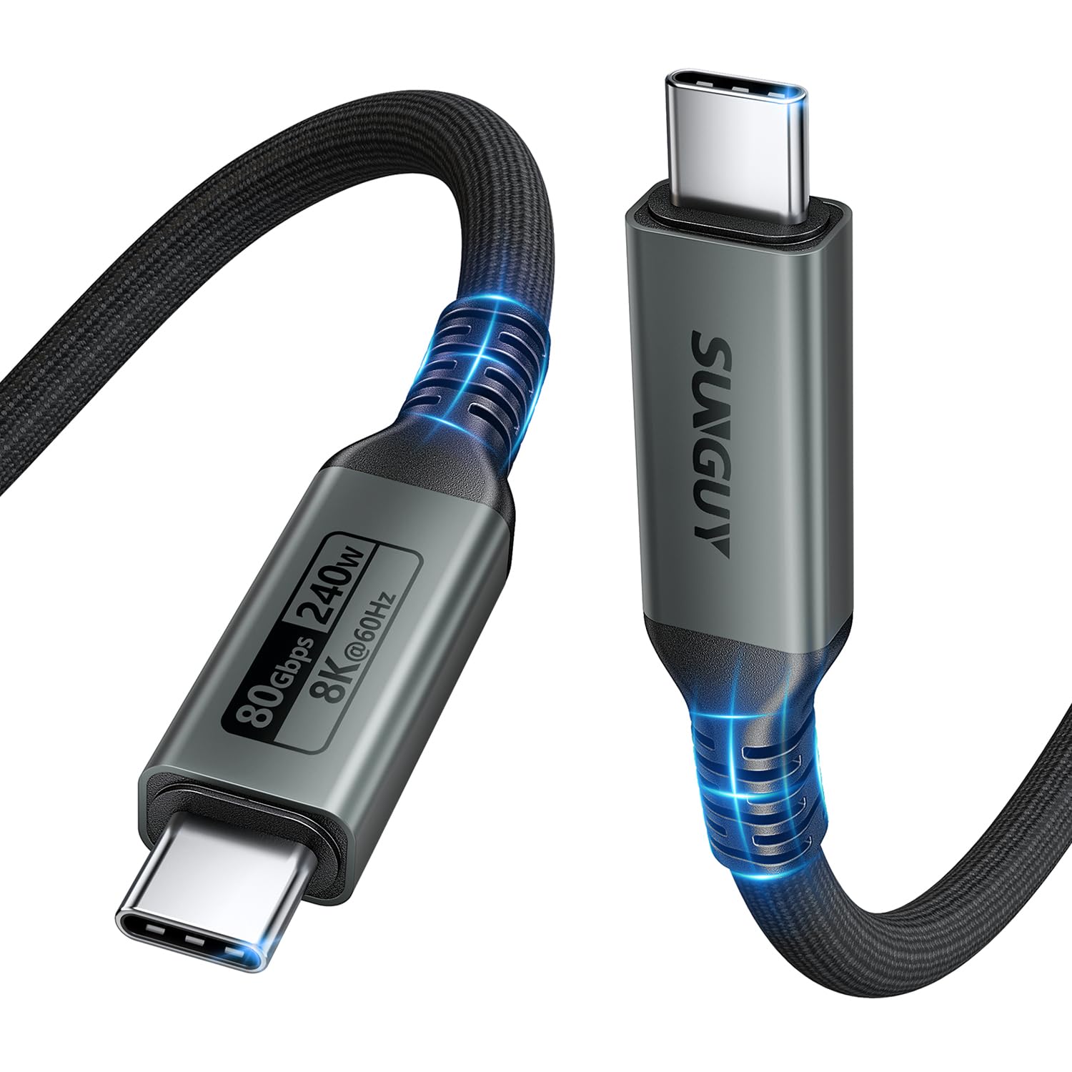 SUNGUY USB4 Kabel 80Gbps USB C Kabel 1M, 240W Schnellladekabel USB C Ladekabel Typ C Datenkabel,16K oder dual 8K Videosignalübertragung,USBC Thunderbolt 5/4/3 kompatibel,mit Monitor/Dock/MacBook/SSD