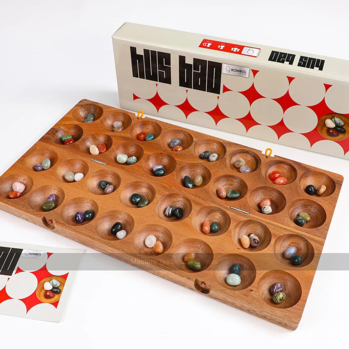 ROMBOLWooden Hus Bao Game with Semi-Precious Stones