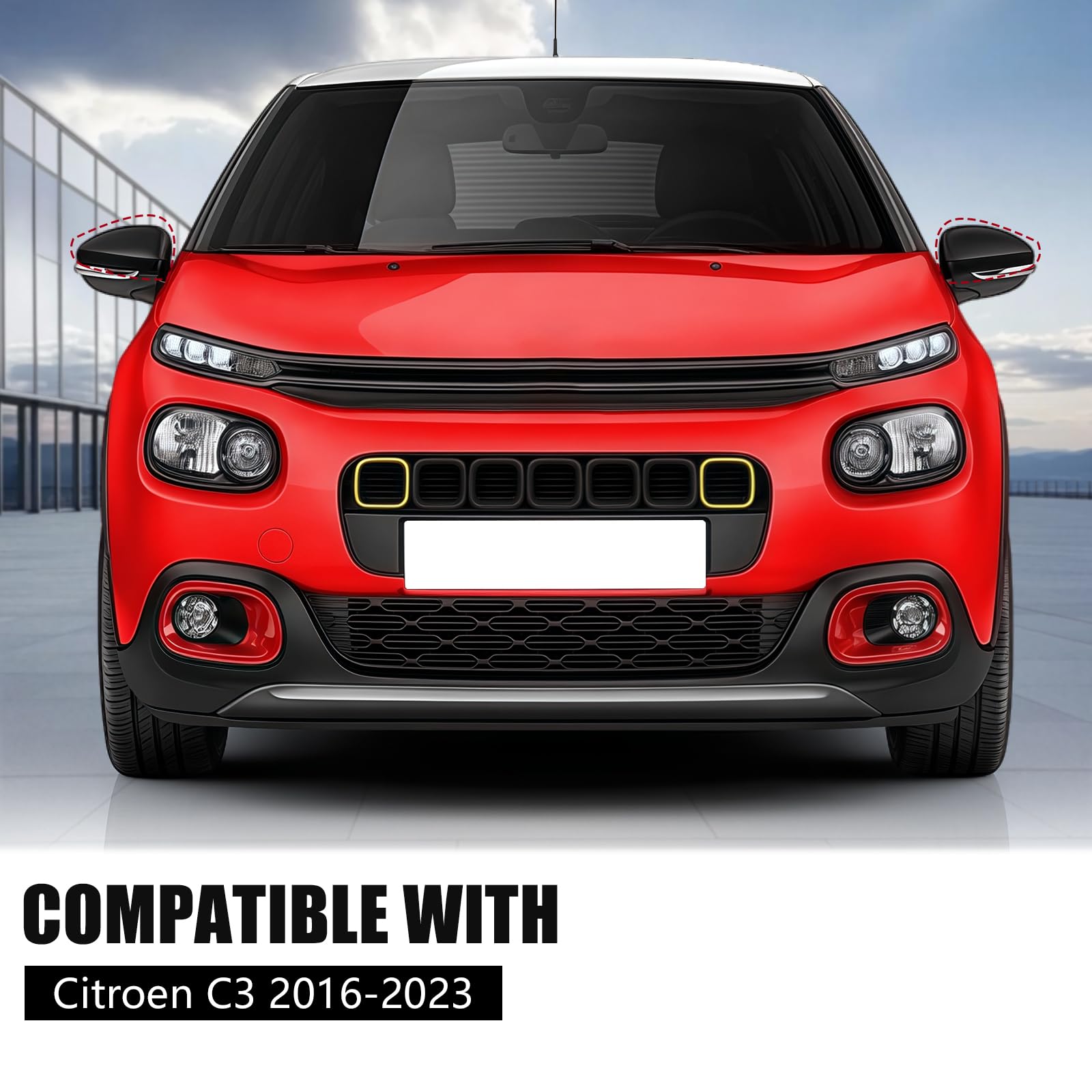 Cappuccio Dello Specchietto Retrovisore Sostituzione per Citroen C3 2016-2023, Cappucci per Specchietti Retrovisori Cromati Copri Specchietto Retrovisore Automatico (Nero)