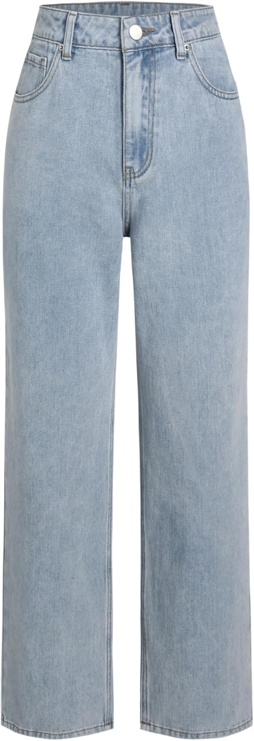 CIDER Solid Mid Waist Pocket Straight Leg Jeans