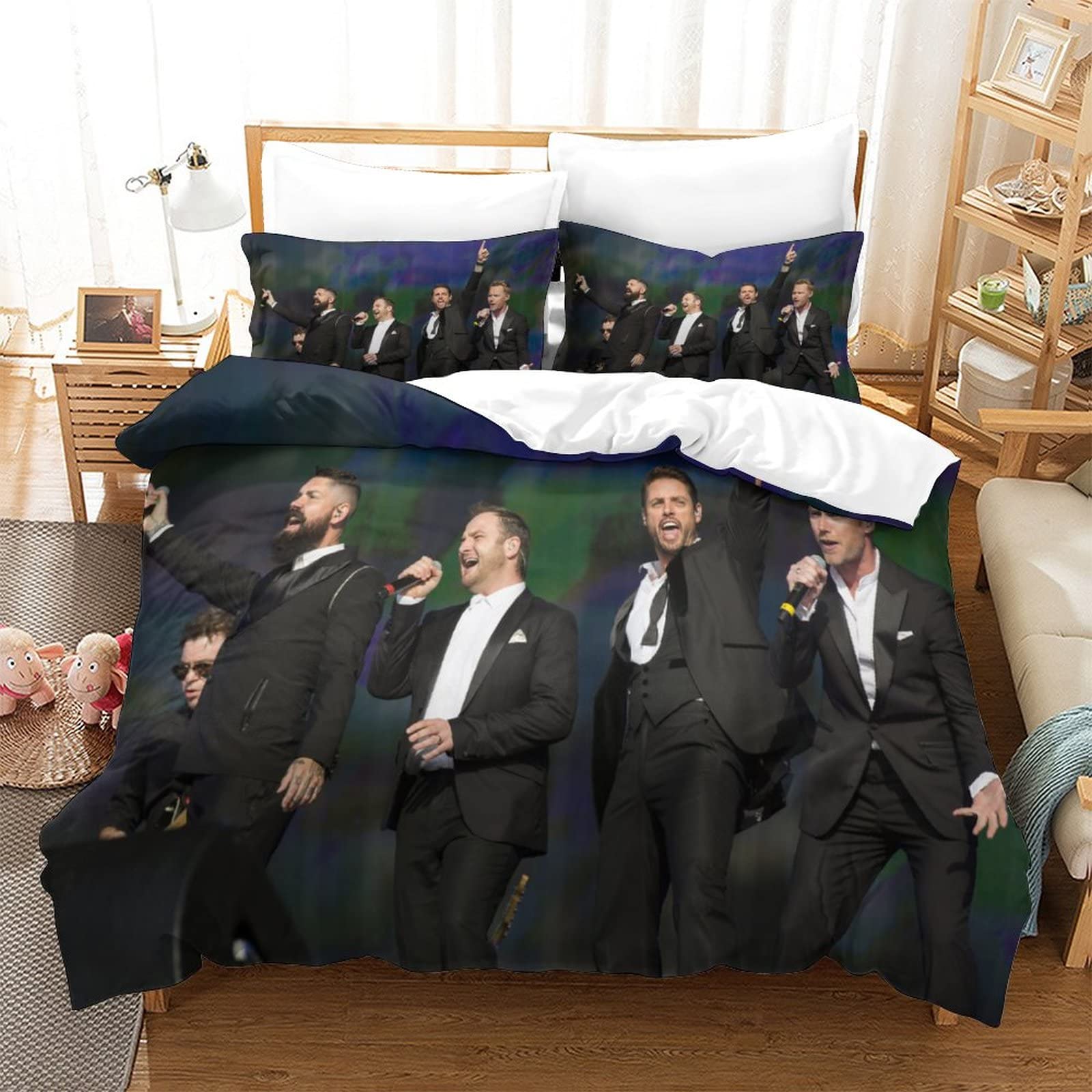 Kuokuo Westlife Band Duvet Cover Set 3D Printed Bedding Set With Pillowcase Soft Quilt Cover With Zipper Closure Soft Microfiber Bedding Set 3Pcs Set Single（135x200cm）