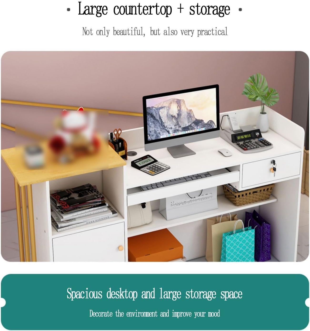 Reception Desk For Beauty Salon Counter For Lobby Office Reception Room Club Table Front Desk Reception Counter Simple Cashier Cabinet For Lobbies Salons Retail Home Offices Reception Room(B)