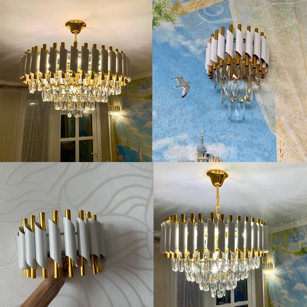 Crystal Chandelier, 20 inch Modern Ceiling Lights Flush Mount Gold Pendant Light Fixture for Bedroom Living Room Dining Indoor Lighting,Hanging Lamp Close to Ceiling Light,Included Bulb
