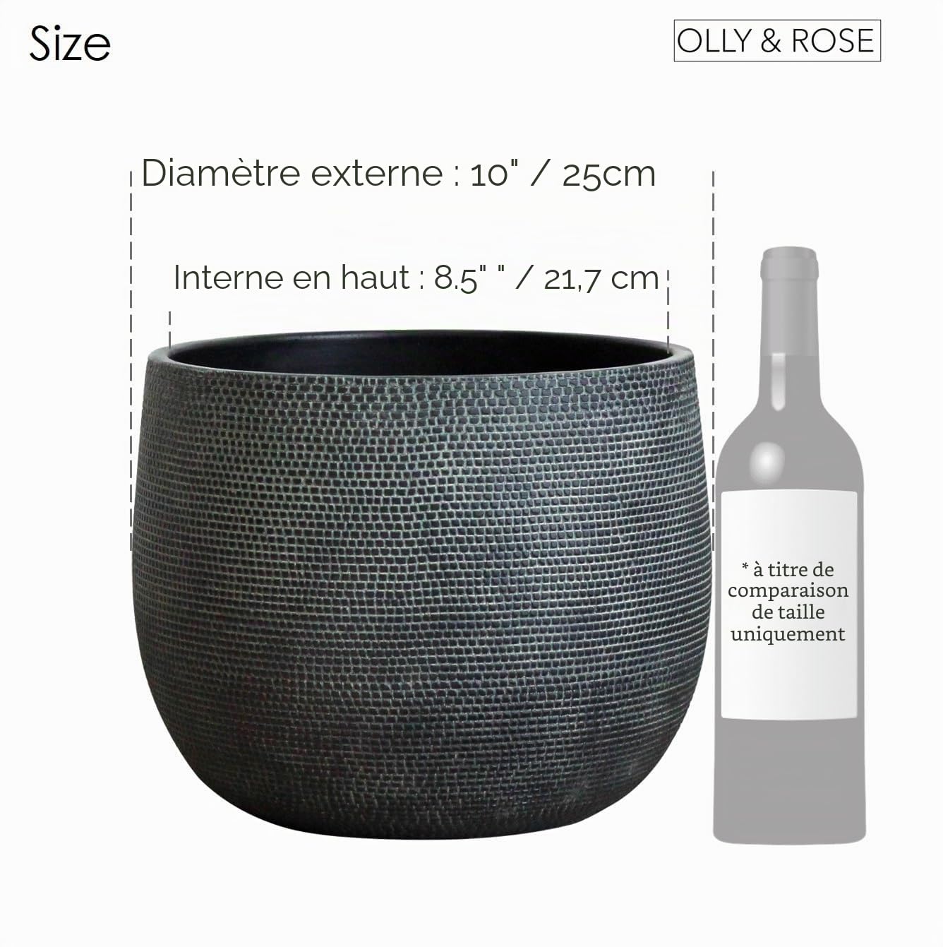 Olly & Rose Barcelona Grand Pot de Fleurs en céramique 25 cm – Pots de Fleurs Noirs – Pots de Fleurs d'intérieur et d'extérieur