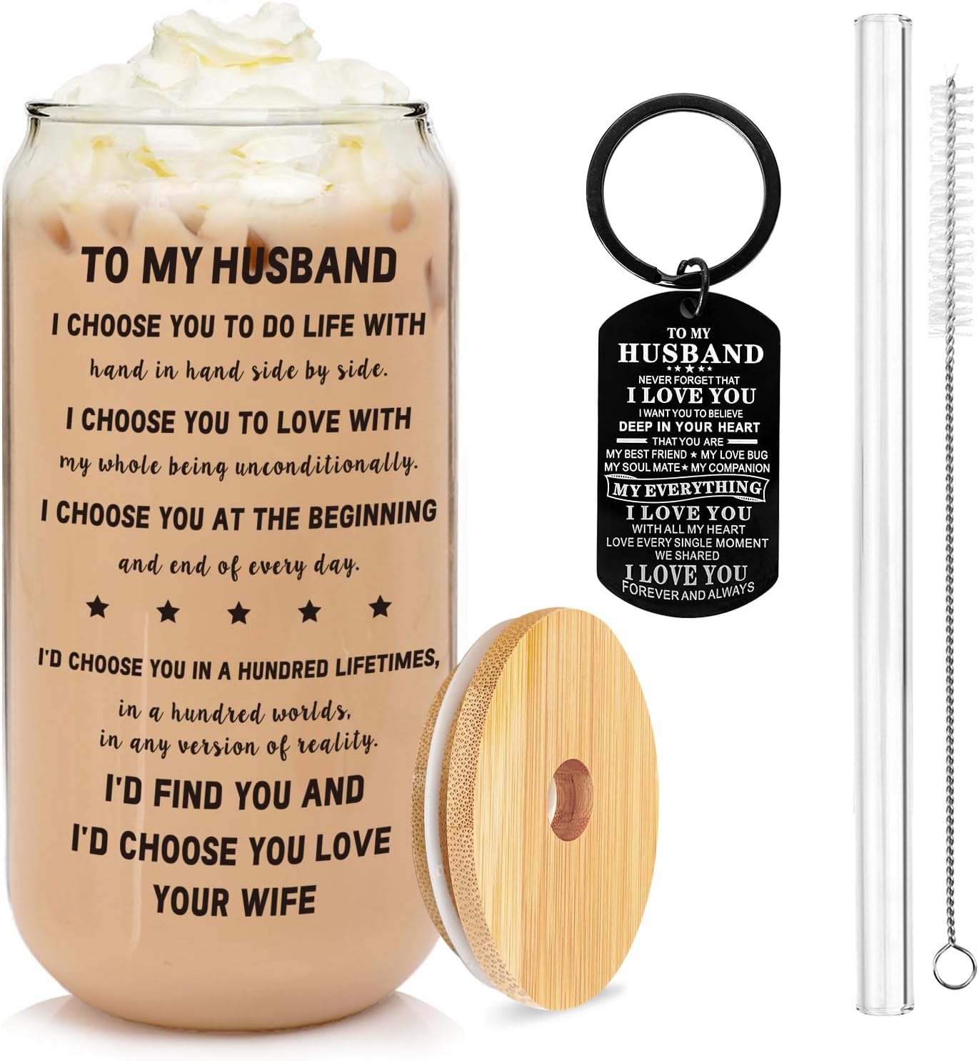 Husband Cup - Hubby Glass Cup Gifts for Him - Mr and Mrs Engagement Gifts Ideas for Husband from Wife, I Love You Unique Birthday Gifts for Him with Keychain To My Husband Cup+Keychain
