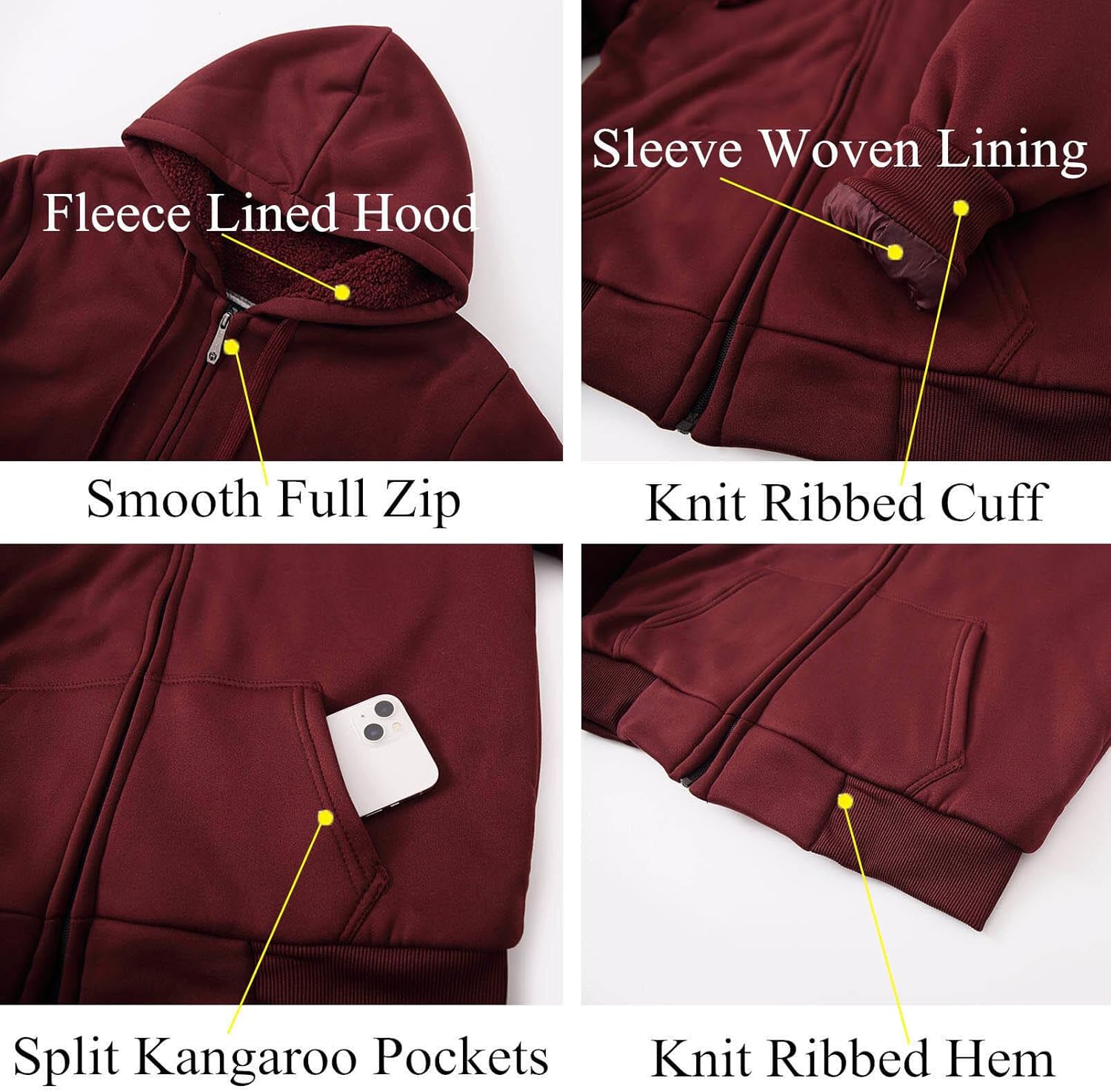 LeeHanTon Hoodies for Men Winter Warm Heavyweight Sherpa Lined Fleece Zip Up Hoody Jacket - Image 5