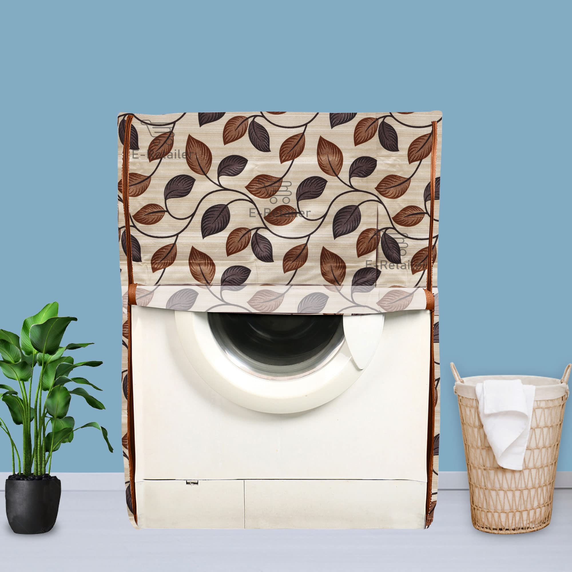 E-RetailerPolyester Front Load Washing Machine Cover With Zip Enclosure Suitable For 5kg to 8kg (Color-Leaf Brown, Size-23x23x35)