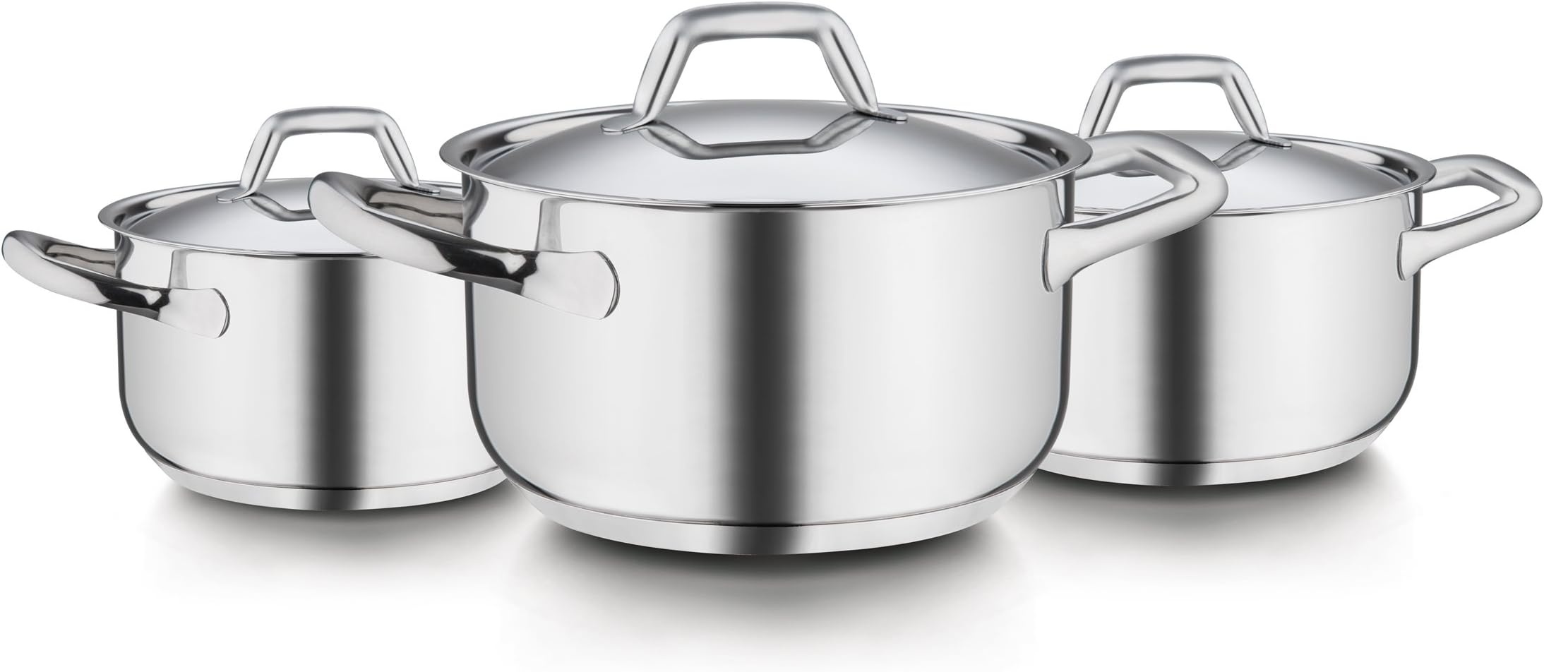 BarazzoniChef Line 6 Piece Saucepan Set, 16/20/24 cm Saucepans, 16/20/24 cm Lids, Stainless Steel