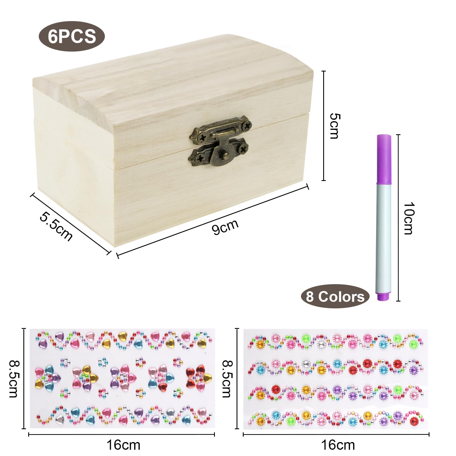 Kit De 10 Cajas De Madera Pequeñas Para Decorar - Con Pegatinas Y Lápices, Manualidades Para Niños