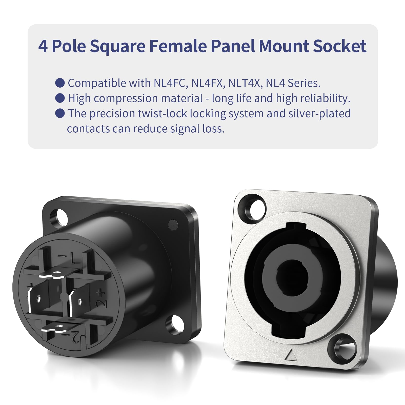 GCTBL 10Pack Connettore Speakon 4 poli Spina per Altoparlanti Adattatore per Montaggio a Pannello Jack Audio a Parete Quadrato Femmina con Neutrik Speakon NL4FC, NL4FX, NLT4X, NL2FC