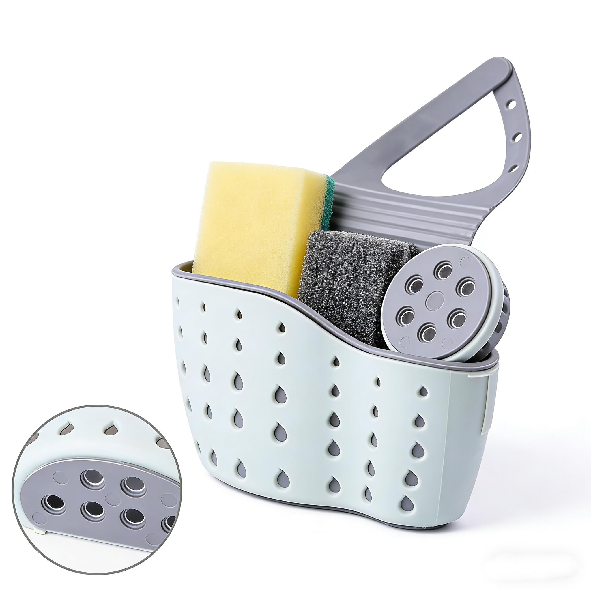 Kitchen Sink Caddy Sponge Holder BPA-Free Adjustable Hanging Faucet Organizer with Drain Holes Multi-Use Soap Scrubber Cleaning Cloth