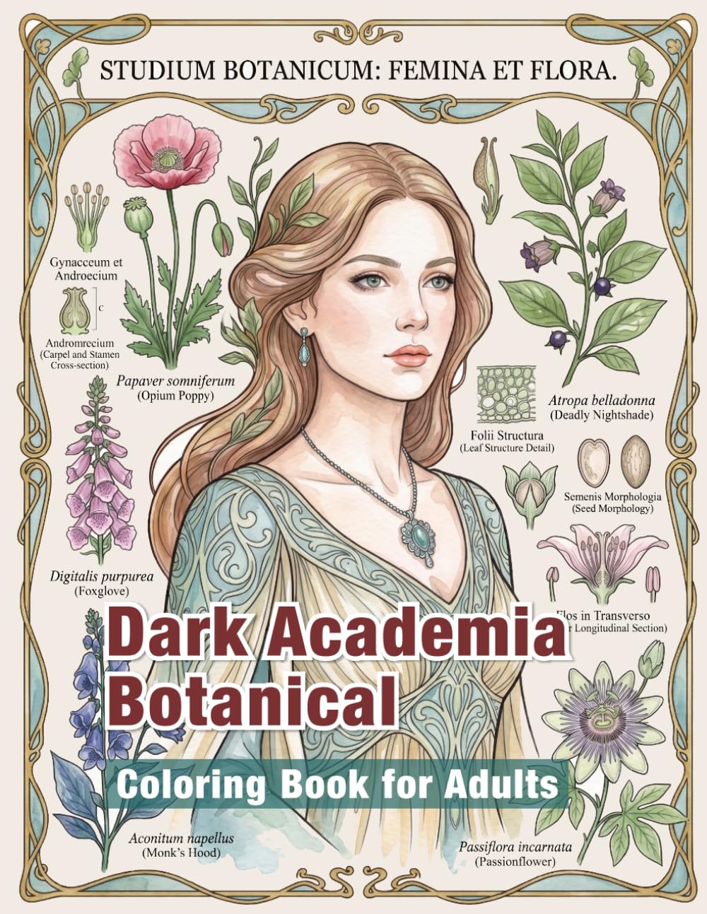 Dark Academia Botanical Coloring Book for Adults: Art Nouveau Inspired Botanical Specimen Plate Designs with Gothic Florals and Elegant Vintage Nature Illustrations for Relaxation and Mindfulness