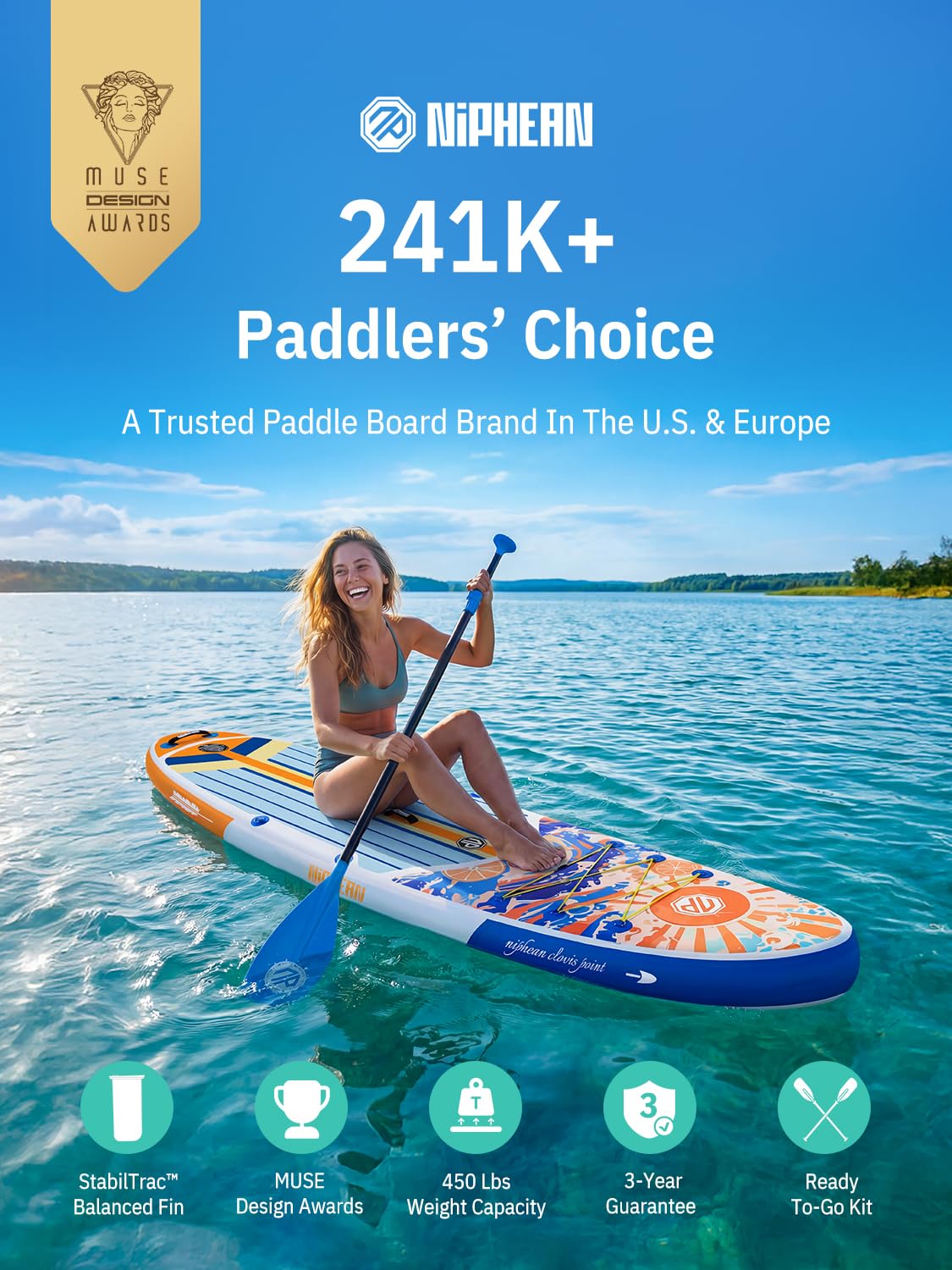 Niphean SUP Gonfiabile Adulti con Tutti gli Accessori, 320cm Stand up Paddle Gonfiabile per Tutti i Livelli, Paddle Board con Capacità di 200kg per 2 Persone, Tavola da SUP Gonfiabile con Sedia