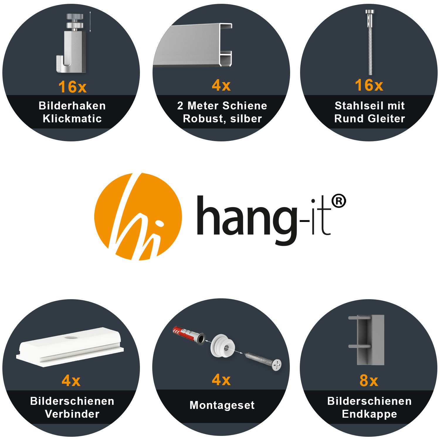 hang-it 8 Meter Premium Bilderschienen Galerieschienen - Komplett Set