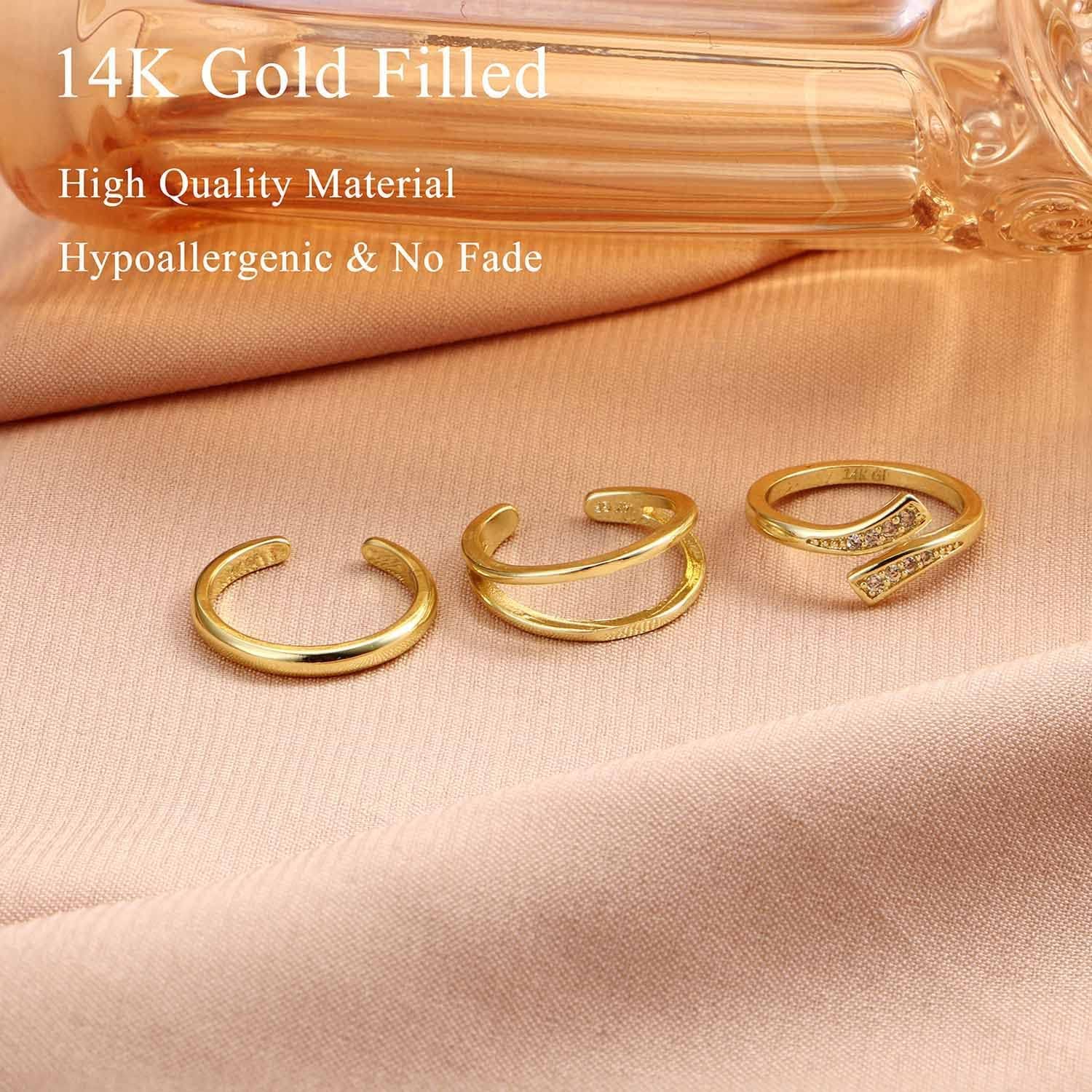 Jstyle 14k Gold Filled Toe Rings for Women Adjustable Toe Ring Band Rings Cubic Zirconia Daisy Flower Toe Rings Summer Beach Foot Jewelry - Image 4