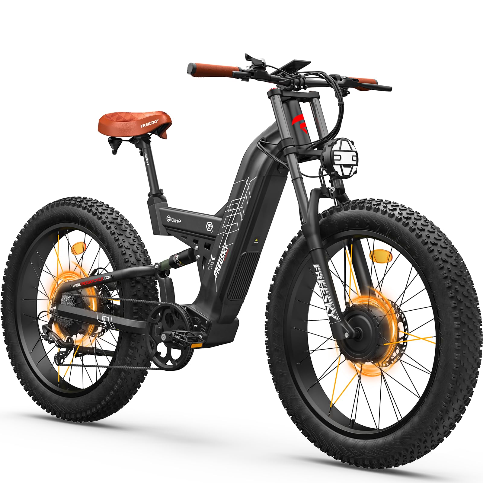 FREESKY 2026 Warrior Pro Vélo électrique Double Moteur 48V 30Ah Samsung Batterie Amovible VTT électrique Adulte 26" Suspension Intégrale 100-190km Autonomie Écran LCD 7 Vitesses