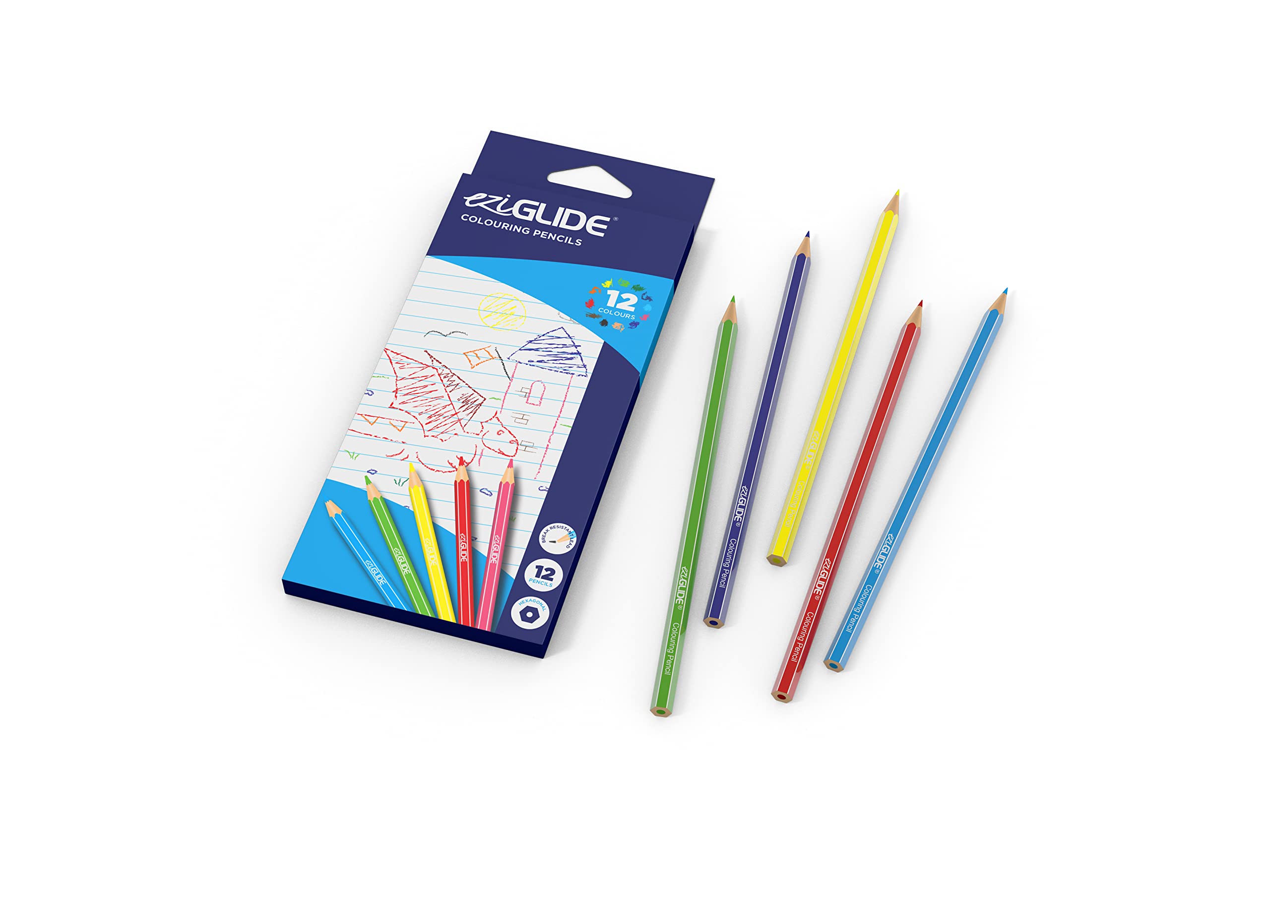 Eziglide Colouring Pencils, Pack of 12 Colouring Pencils, Pencil Set of 12 Assorted high pigment colours