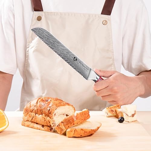 Miniatura 6 de WILDMOK Cuchillo de pan dentado, acero de Damasco de 8 pulgadas, núcleo japonés VG10, mejor cuchillo de pan y pastel, caja de regalo con mango de