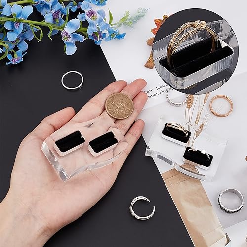 Miniatura 3 de FINGERINSPIRE 2 soportes de exhibición de anillos de acrílico transparente con terciopelo negro de 2.5 x 1.8 pulgadas, soporte de exhibición de