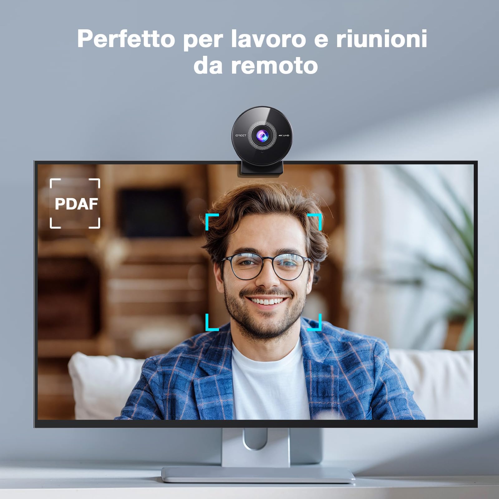 EMEET C950 4K Webcam PC, 8 MP 4K UHD, AF PDAF, microfono antirumore, FOV 73°, 1080P@60FPS, protezione privacy, USB 2.0 Plug & Play