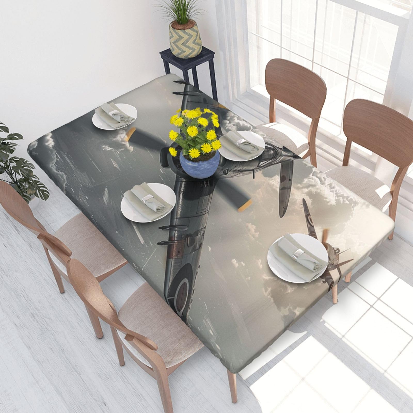 World War 2 Aircraft Airplane Printed Tablecloths 4ft Rectangular Table Covers Washable Polyester Decorative Table Cloth for Dining Table Picnic Wedding