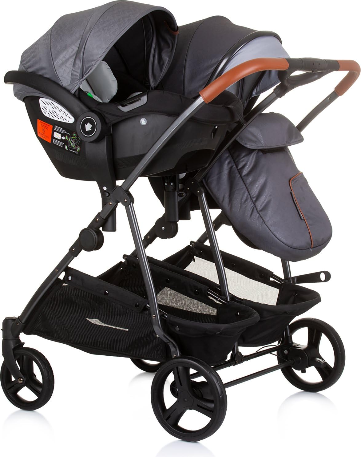 Chipolino Geschwisterkinderwagen Duo Smart klappbar umbaubar verstellbar Fußsack grau hellgrau