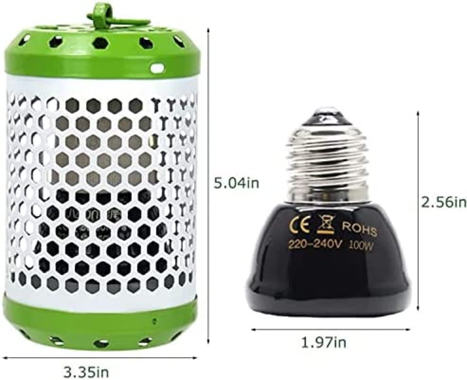 Bombilla de lámpara de Calor Ajustable de 100W, Calentador de lámpara de calefacción para Reptiles, Calentador de pájaros con Pantalla antiescaldaduras y línea antimordidas