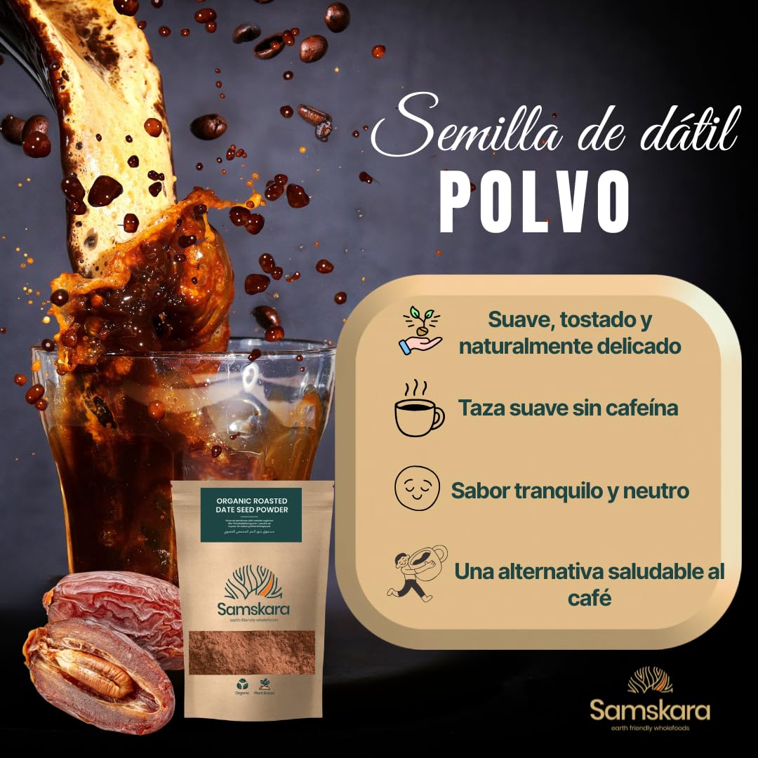 Semillas tostadas de dátiles en polvo BIO | Café de dátiles | (250g) | Alternativo al Café, prebióticos y polifenoles naturales | Sin cafeína ni ácidez