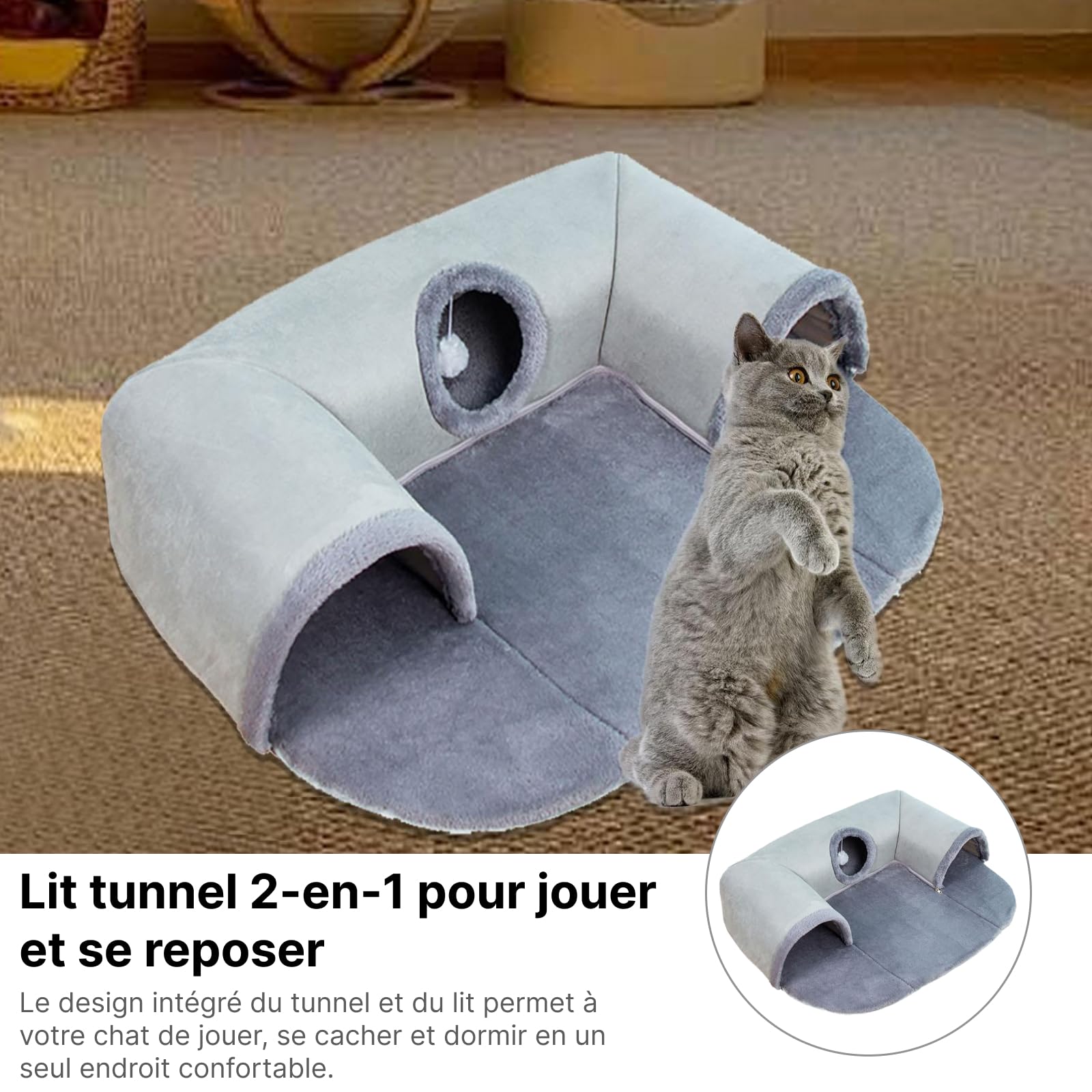 Sharplace Centre de Jeu interactif en Forme de lit Tunnel pour Chat, Tapis de Tunnel de Jeu pour Petits Animaux, Lapin, Hamster, Chats d'extérieur, Grand