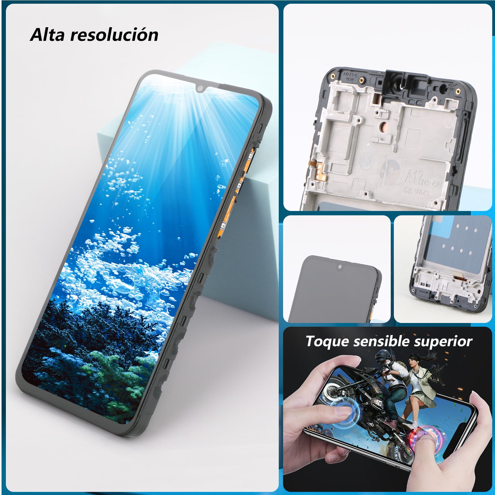 RongZy Pantalla para Samsung Galaxy A17 5G Táctil LCD para Samsung A17 5G/A176B/A176U de Repuesto Ensamblaje Digitalizador Reemplazo con Herramientas de Reparación (Negro, con Marco)