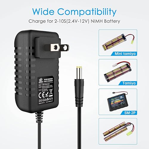 Miniatura 4 de Melasta Cargador de batería RC para batería Nimh de 2.4-12V, cargador de batería de coche RC con conector de CC compatible con Tamiya, Mini Tamiya,