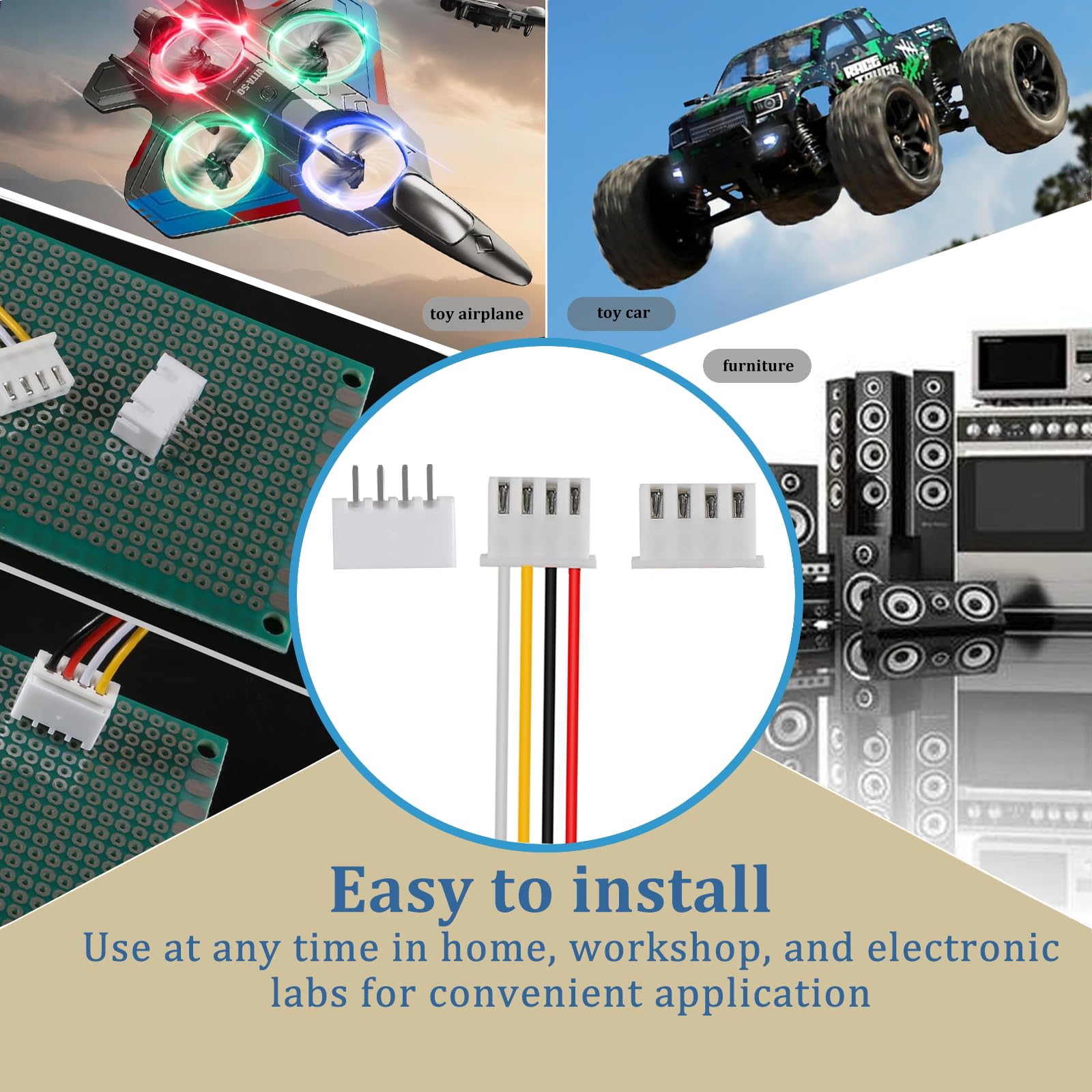 JST XH 2.54mm 4Pin 26 AWG Connector Kit，Male and Female Terminal