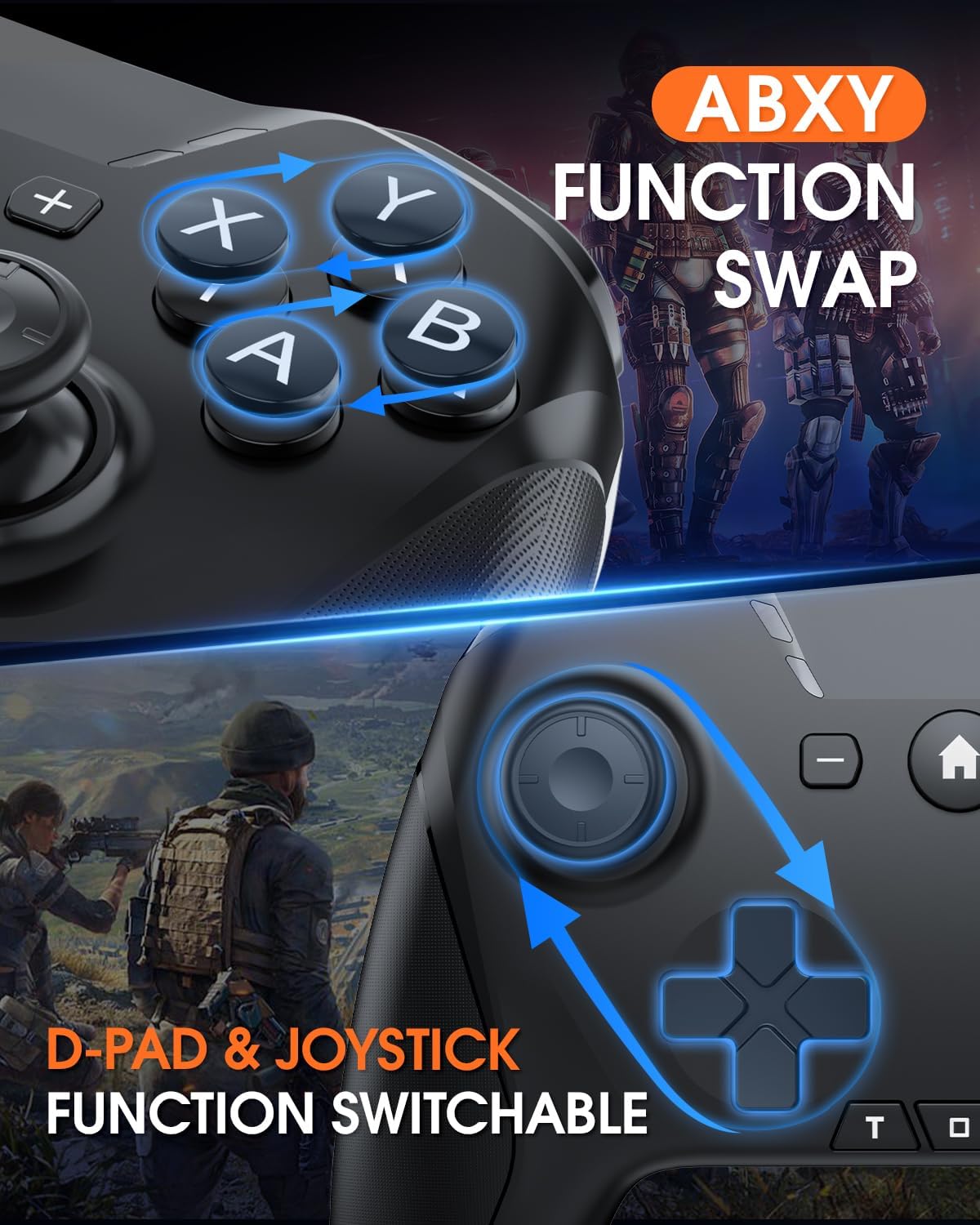 Ligame Switch Pro Controller, Bluetooth Wireless Gamepad for Switch/Lite/OLED, Windows, Android, iOS And TV, Support to Programming/Turbo/Motion/Macros 6-Axis/Wake-up Functions, Black