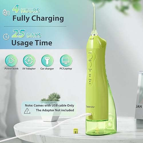 Miniatura 10 de Hilo dental TOVENDOR eléctrico, para agua, irrigador bucal dental inalámbrico, 3 modos, 3 puntas para higiene familiar (10.1 onzas, hilo dental