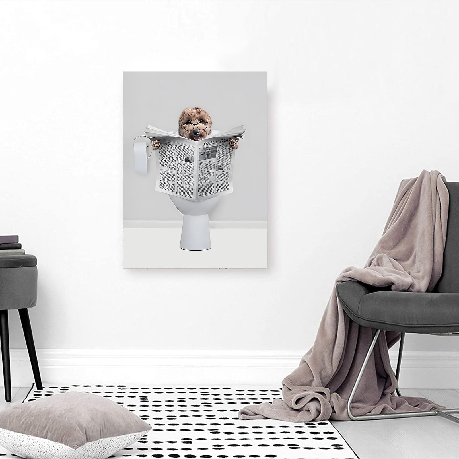 ZFTCN Funny Newspaper Animal Wall Art, Animal Wall Pictures on Toilets, Black and White Canvas Pictures, Bathroom - Image 3