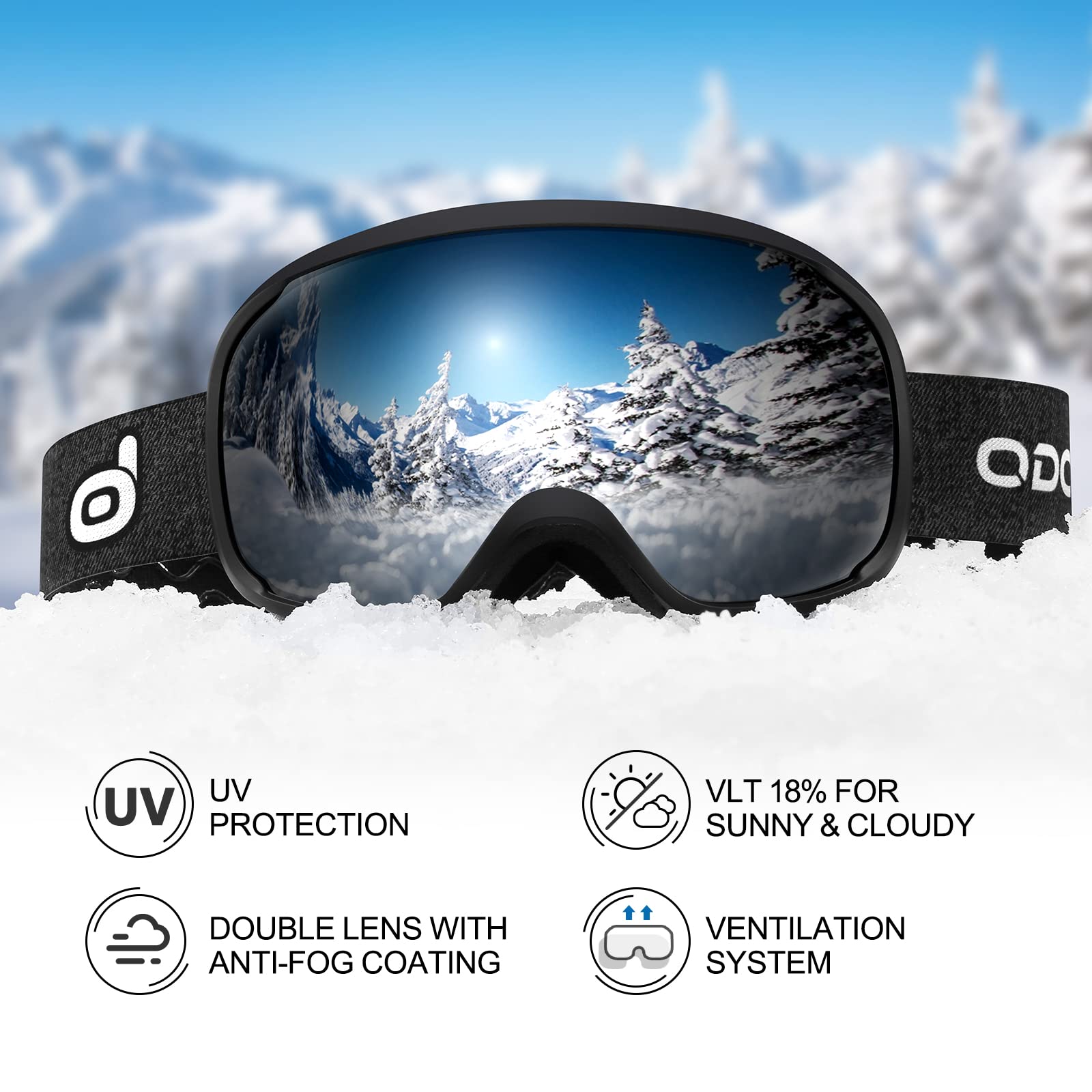 Odoland Casco de Esquí con Gafas, Casco de Nieve Ajustable Ligero para Snowboard y Esquiar Adultos