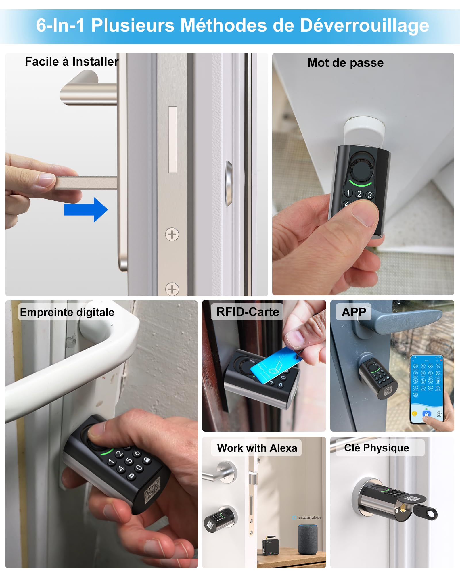 WELOCK ToucA71 Serrure Connectée,Serrure Empreinte Digitale avec Code,RFID Carte,APP,serrure à code WiFi(Besoin welock wifibox),Cylindre Connecté pour porte de 60-90mm,Facile à installer,Smart Lock