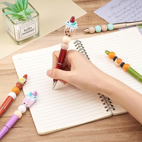 Miniatura 7 de Beadthoven - 20 bolígrafos de plástico con cuentas con eje de bolígrafo de tinta negra para manualidades, suministros de decoración de bolígrafos,
