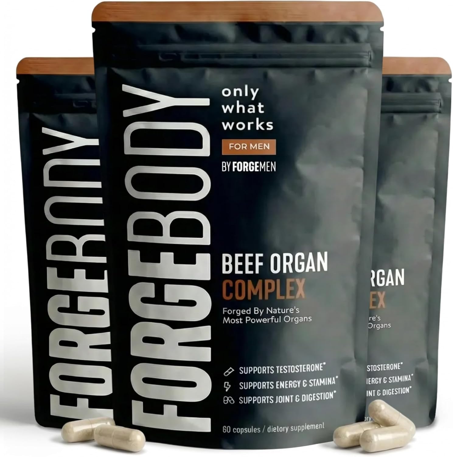 Forgebody Beef Liver & Organ Complex Supplement, Grass-Fed Liver, Heart, Bone Marrow, Pancreas, Testicles Ancestral Nutrition for Athletes and Active Men, Supports Energy + Recovery + Brain 3 Months 60 Count (Pack of 3)