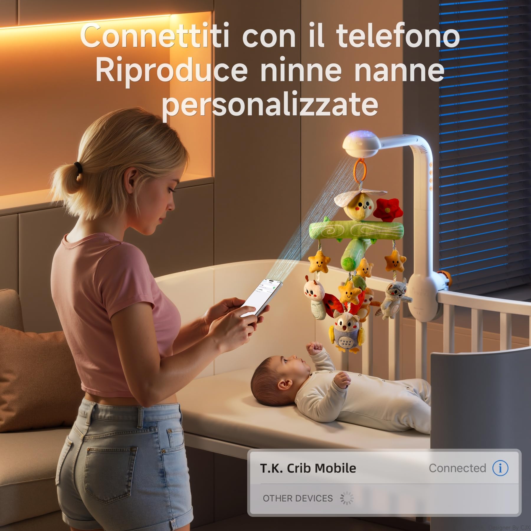 TUMAMA KIDS Giostrina Culla Neonato con Musica e Proiettore di luci, Carillon Culla per Neonati 0 3 6 9 Mesi, Sonaglio Giochi Neonato Telecomandato Giocattolo Sensoriale per Neonati Regalo