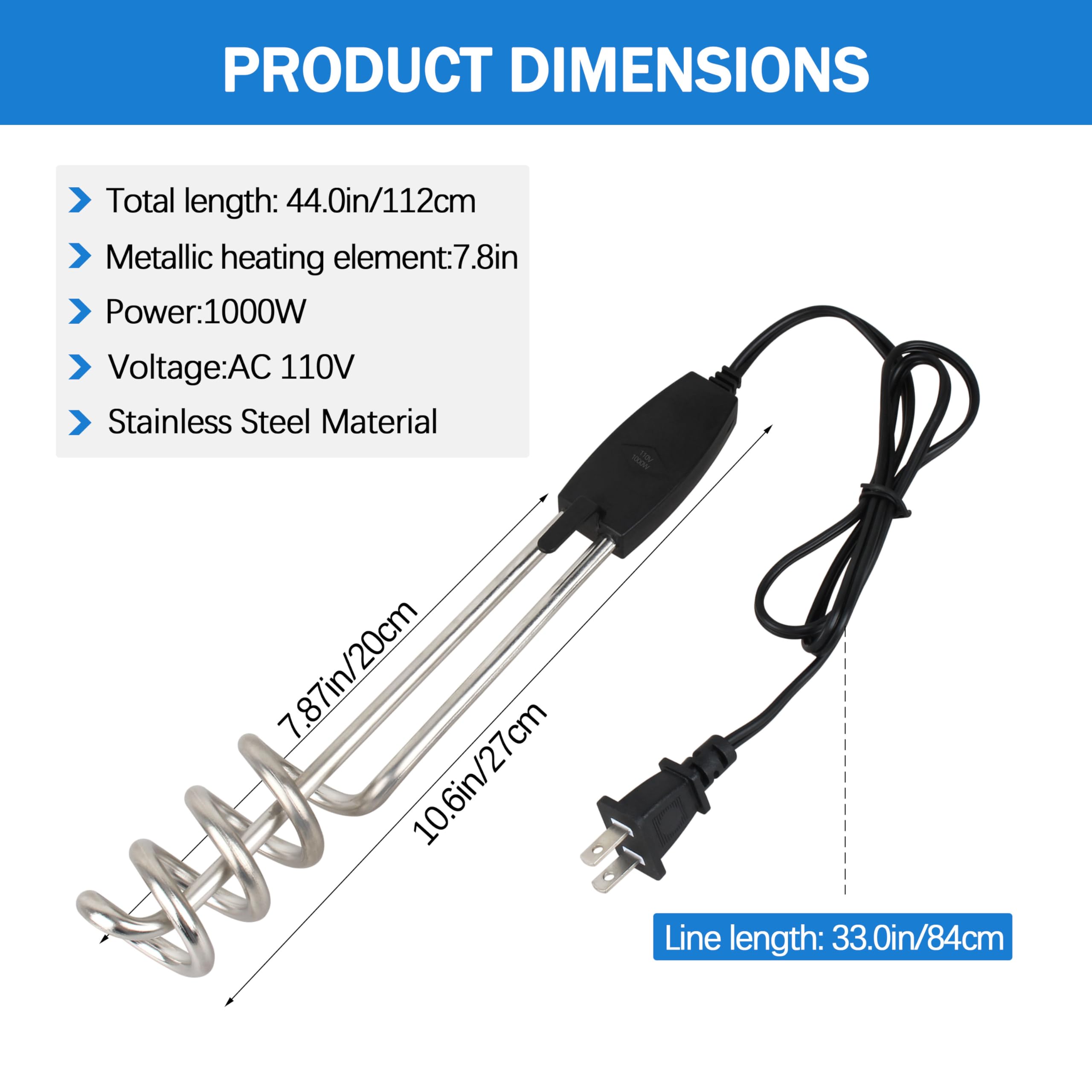 Snapklik.com : Immersion Heater, Submersible Water Heater,1000W-110V