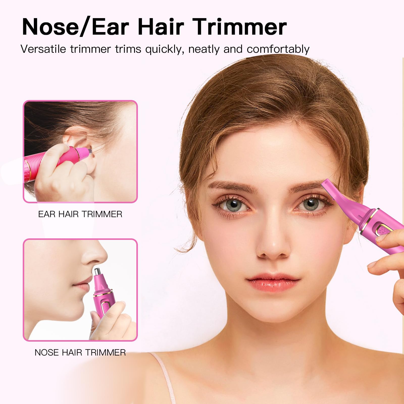 Nasenhaartrimmer für Frauen, 2024 Schmerzloser USB Wiederaufladbarer Nasenhaarschneider, Ohr- und Nasenhaarschneider für Frauen, Professioneller Gesichtshaartrimmer mit IPX7 wasserdichten Dual Edge
