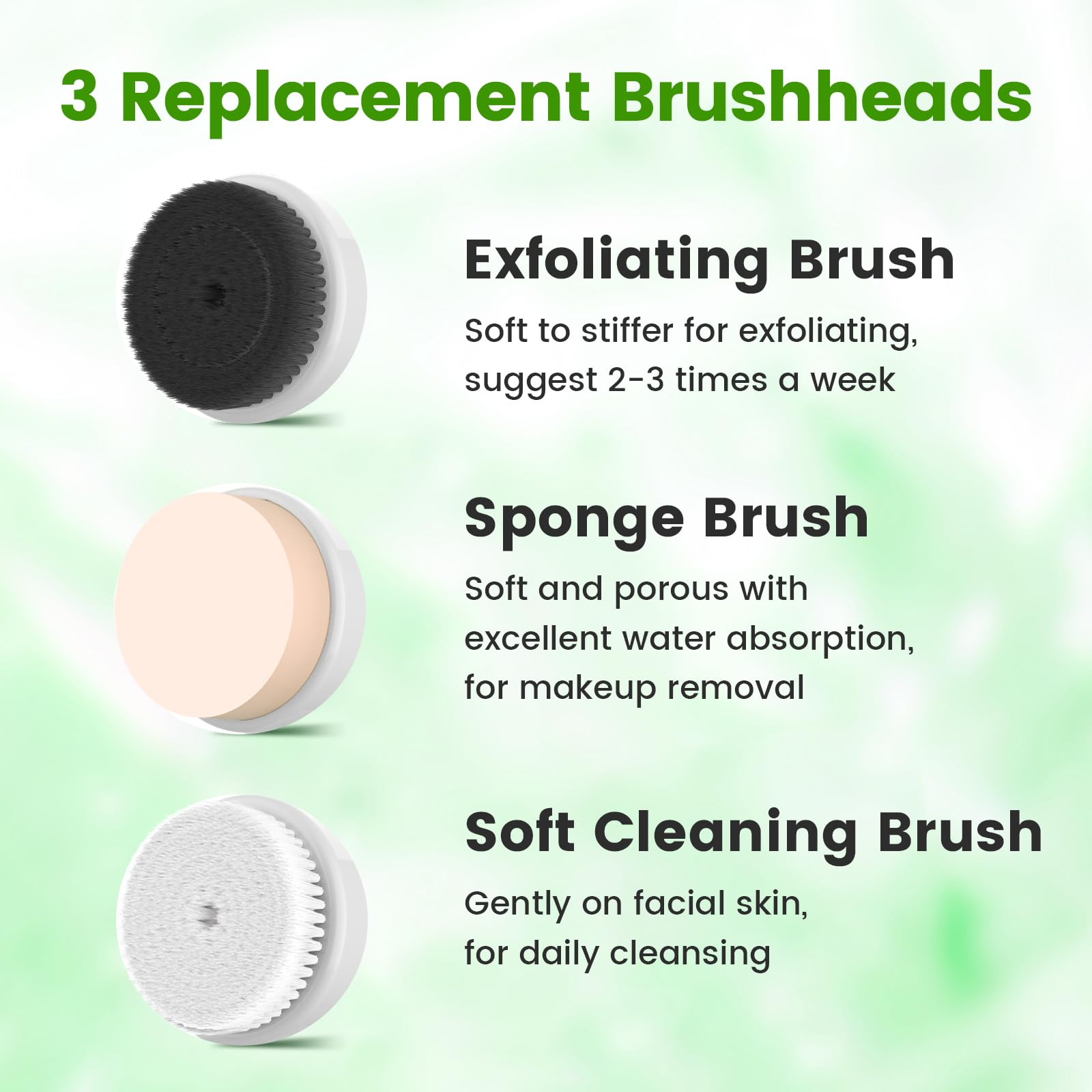 Facial Cleansing Brush, Electric Face Brush Exfoliator with 3 Heads - Image 3