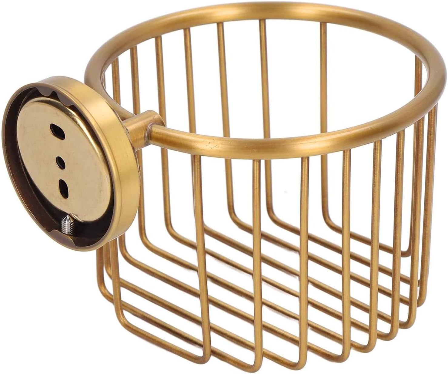 Vintage Gold Toilet Paper Holder with Basket, Wall - Mount Bathroom Storage for RV, Camper & Home