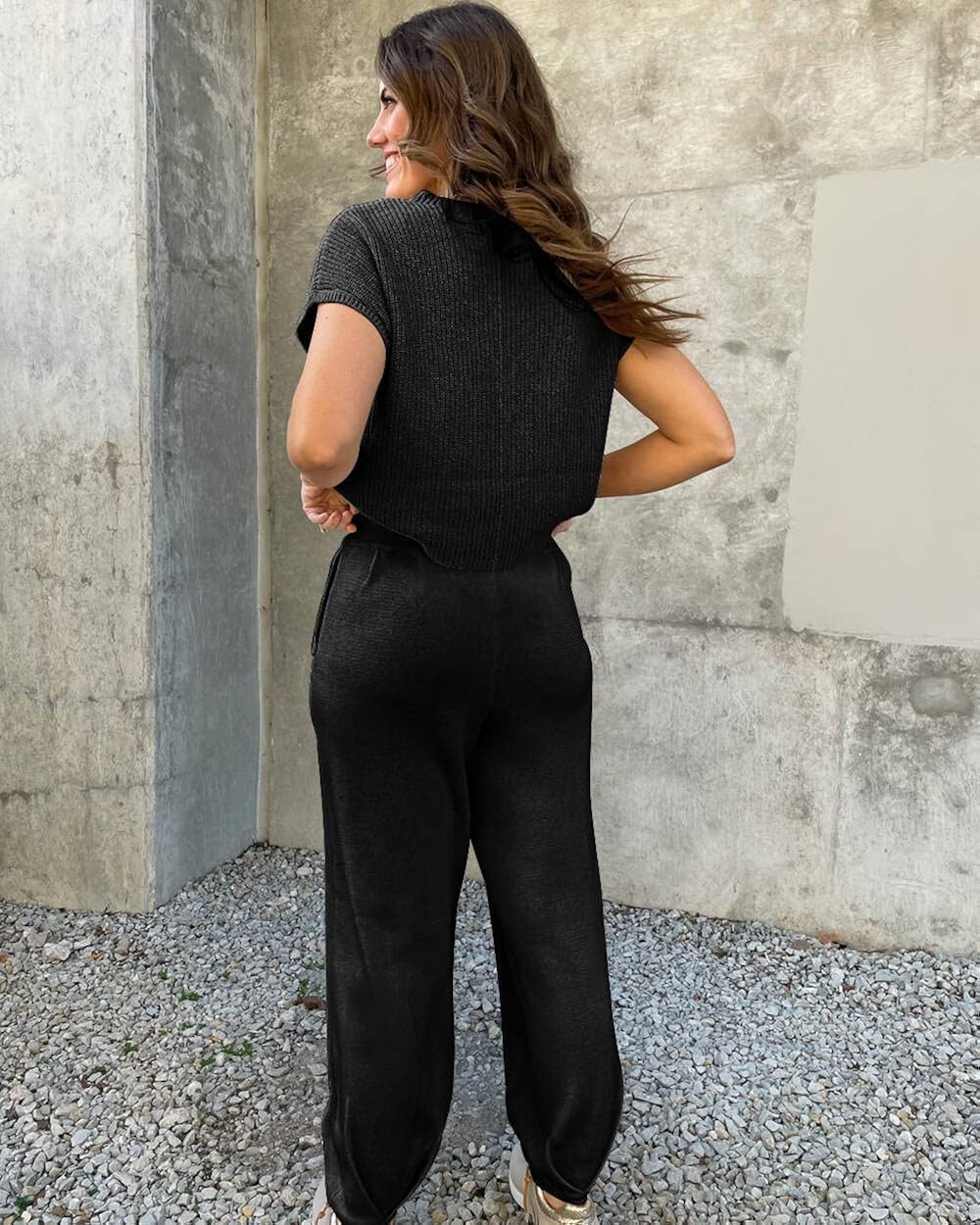 Miniatura 4 de RIVSAK Conjunto de dos piezas de suéter para mujer, conjunto de pantalones de suéter para mujer, conjuntos de descanso, tops de punto y pantalones