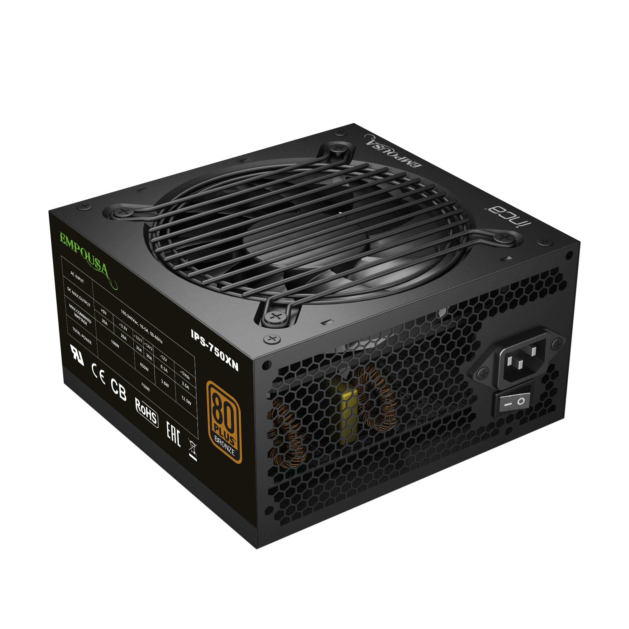 Fuente de alimentación silenciosa INCA IPS-750XN Compatible con el último estándar ATX 12V V2.3. El Ventilador Extremadamente silencioso de 120 mm Garantiza un Flujo de Aire excepcional. (750XN)
