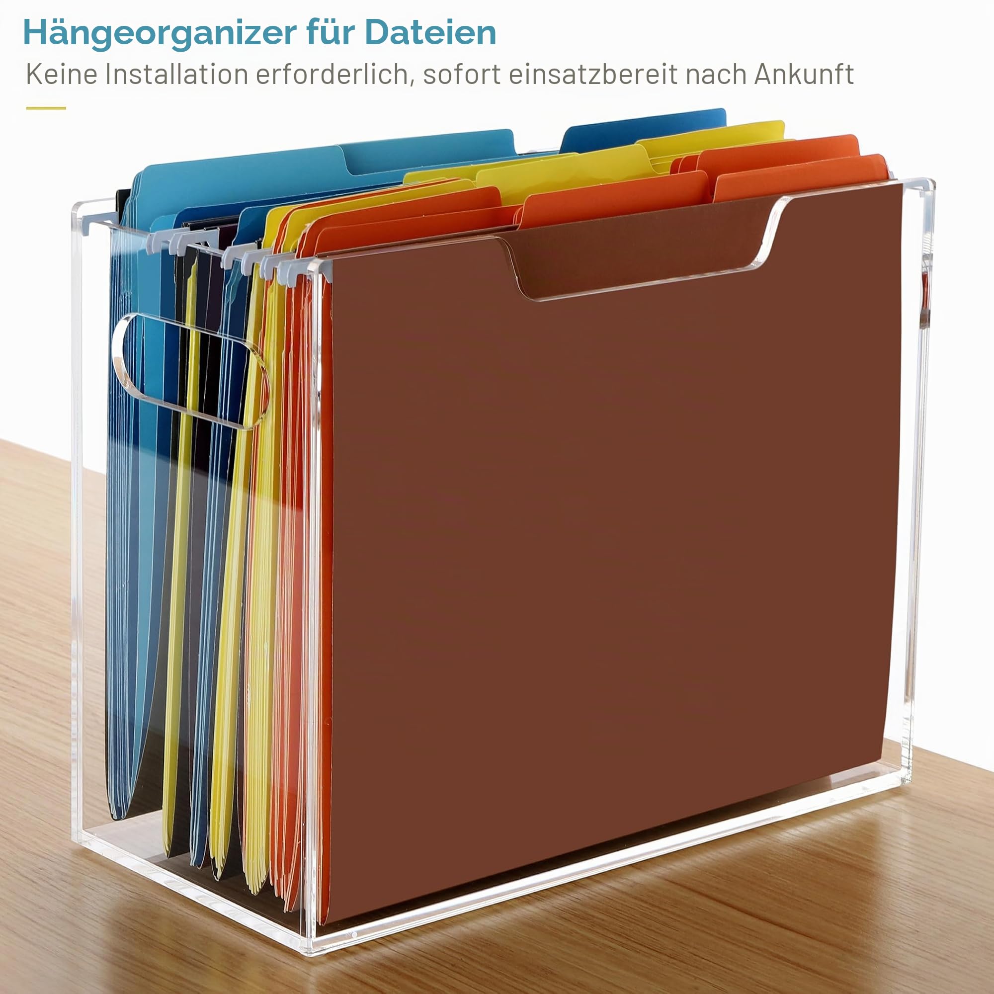 DINGHUO Acryl-Aktenordner, Hängeregistratur-Organizer, Aktenhalter mit Griffen für Briefgröße/A4, transparente Aktenbox, Schreibtischordner, Aufbewahrung für Büro, Heimarbeit, 1 Stück